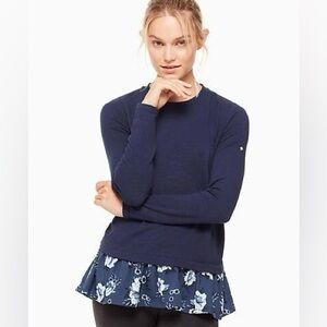 Kate Spade Prairie Ruffle Hem Navy Blue Floral Long Sleeve Top